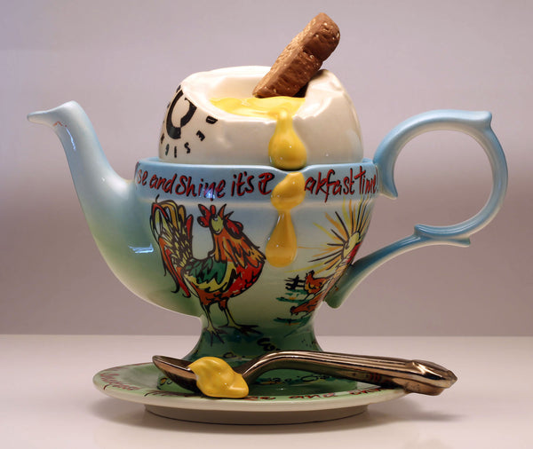 Boiled Egg  Teapot with 'dip-soldiers. on cover,  large size