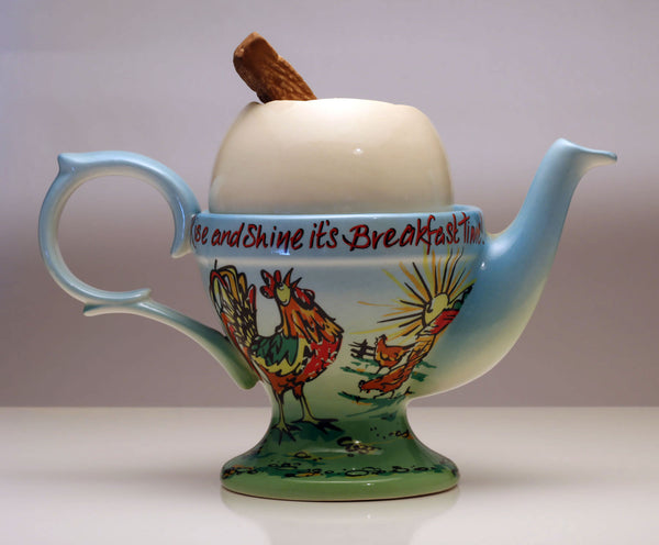 Boiled Egg  Teapot with 'dip-soldiers. on cover,  large size