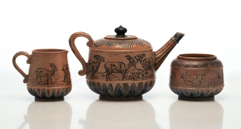 Doulton Lambeth-ware Antique  Teapot, sugar, and cream jug by Doultons most famous lady artists Superb!